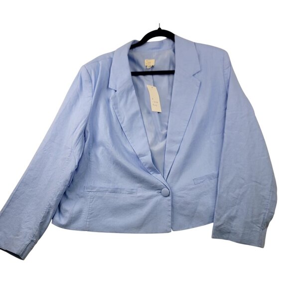 A New Day Womens Cropped Linen Blend Blazer One Button Closure Light Blue 1X - Picture 1 of 9